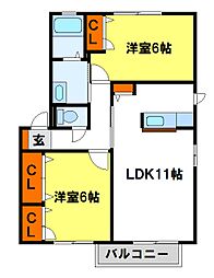 グランシャリオ壱番館 2LDKの間取図画像