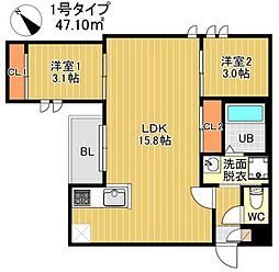 GRANDTIC F-L All Good 2LDKの間取図画像