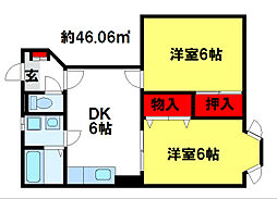 ダンディーライオンB 2DKの間取図画像