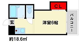 パシフィック白木原 1Kの間取図画像