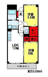 プレジデント陶山 2LDKの間取図画像