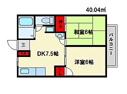 エクセレント白水ヶ丘 2DKの間取図画像