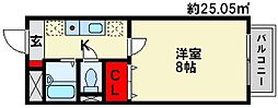 メゾンサンスカイB 1Kの間取図画像