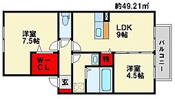 セジュールパル四季 2DKの間取図画像