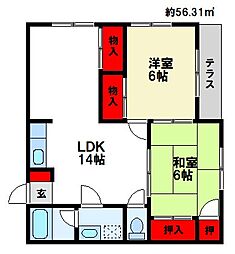 第二いかりコーポ 2LDKの間取図画像