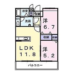 セジュールナカハタA 2LDKの間取図画像