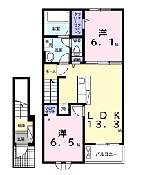 ベイサイドアクアＣ 2階2LDKの間取り