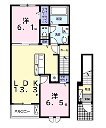 ベイサイドアクアＣ 2階2LDKの間取り