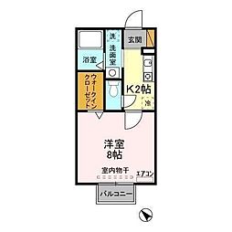 ボンヌ・シャンス八幡 2階1Kの間取り