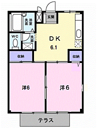 サンシティコスモ　Ａ 1階2DKの間取り