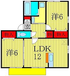リビングタウンみのり台A棟 1階2LDKの間取り
