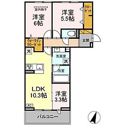 松戸市稔台7丁目アパート 3LDKの間取図画像