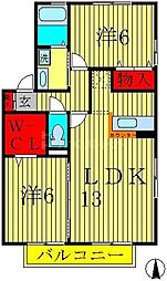 ベルデュール 1階2LDKの間取り