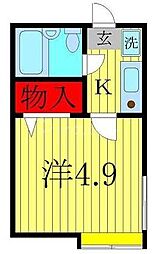 パティオ稔台B棟 1階1Kの間取り