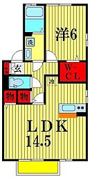 セブンオークス　Ａ・Ｂ・Ｃ・Ｄ・Ｅ・Ｆ・Ｇ 2階1LDKの間取り