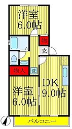 フラット松飛台A 2DKの間取図画像