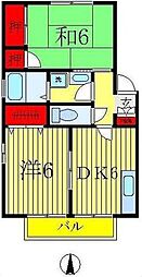フラワーコートA棟 2DKの間取図画像
