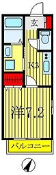 タートルハイム元山 1Kの間取図画像