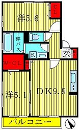 セジュールYOSHI 2DKの間取図画像