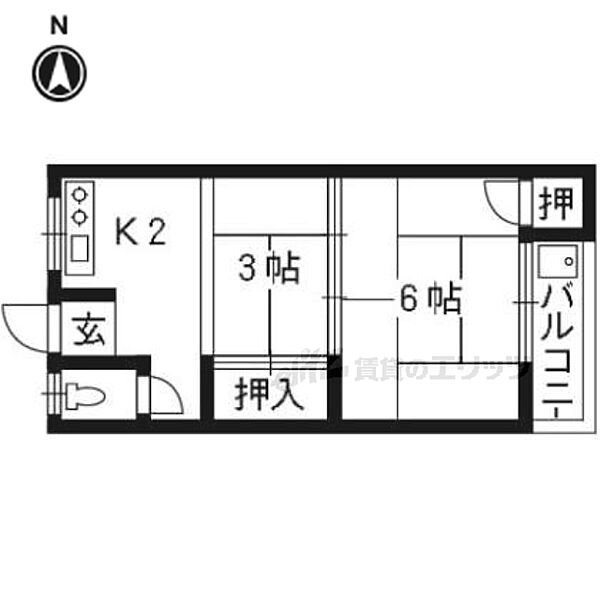 京都府京都市右京区常盤西町(賃貸アパート2K・1階・23.49㎡)の写真 その2