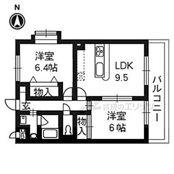 阪急京都本線 桂駅 徒歩23分の賃貸マンション 3階2LDKの間取り