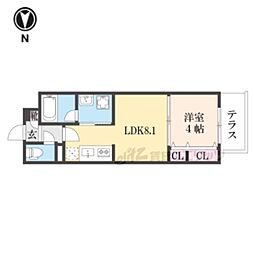 アリビオ東寺 1階1LDKの間取り