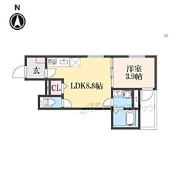 阪急京都本線 西院駅 徒歩8分の賃貸アパート 3階1LDKの間取り