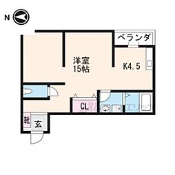 ジャルダンII 2階1Kの間取り