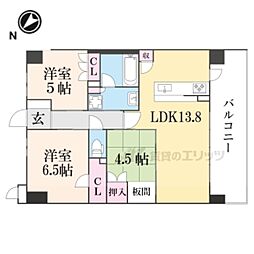プレイズ二条 6階3LDKの間取り