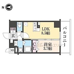 阪急京都本線 西院駅 徒歩15分の賃貸マンション 6階1DKの間取り