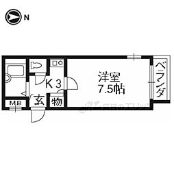 阪急京都本線 西院駅 徒歩8分の賃貸マンション 4階1Kの間取り