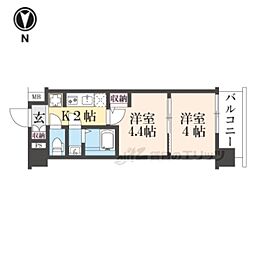 エステムコート京都祥邸 8階2Kの間取り