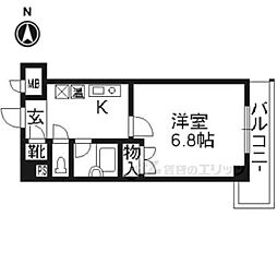 パインフィールド壬生 1Kの間取図画像