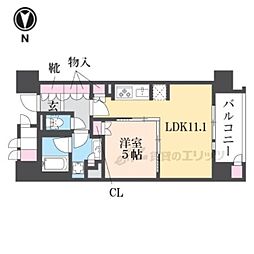ブランズ京都河原町通 1LDKの間取図画像