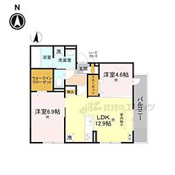 GRAMM松室吾田神町C 2LDKの間取図画像
