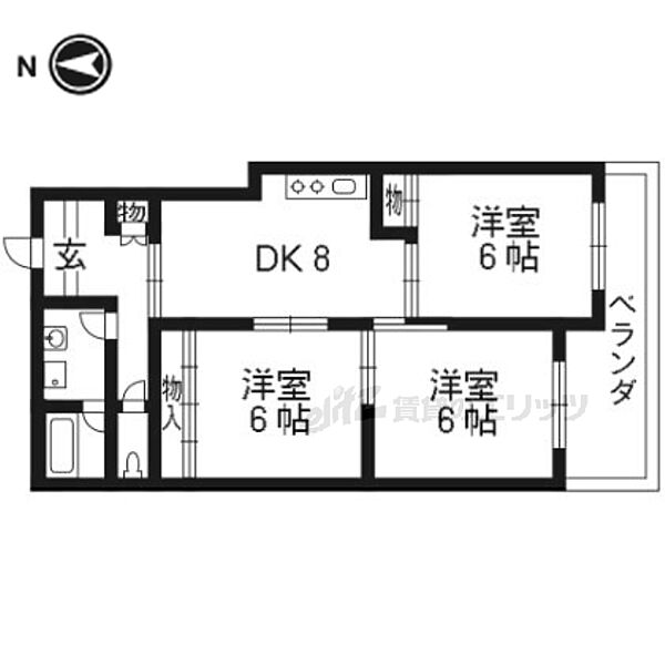 ファーストコート御所西 6-B｜京都府京都市上京区今出川通堀川東入ル飛鳥井町(賃貸マンション3LDK・6階・65.00㎡)の写真 その2