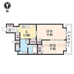 Ｃａｓａ花車 6階2DKの間取り