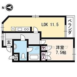 京阪本線 出町柳駅 徒歩14分の賃貸マンション 2階1LDKの間取り