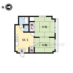 叡山荘 4階2Kの間取り