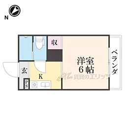 第三吉与門ハイツ 2階1Kの間取り