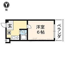 京都市営烏丸線 北大路駅 徒歩15分の賃貸マンション 2階1Kの間取り
