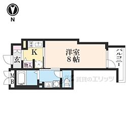 アクアプレイス京都北白川 2階1Kの間取り