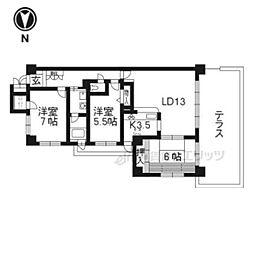 京都市営烏丸線 北大路駅 バス13分 千本鞍馬口下車 徒歩4分の賃貸マンション 2階3LDKの間取り