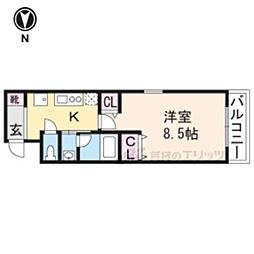 京都市営烏丸線 今出川駅 徒歩8分の賃貸マンション 1階1Kの間取り