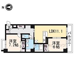ドルフ聖護院 2LDKの間取図画像