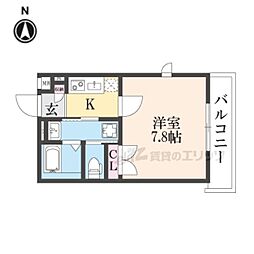 YUMARIN7出町柳 1Kの間取図画像