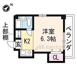 ラルン柏野 1Kの間取図画像