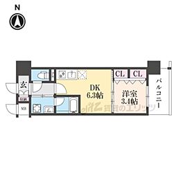 リシュドール梅小路 1DKの間取図画像