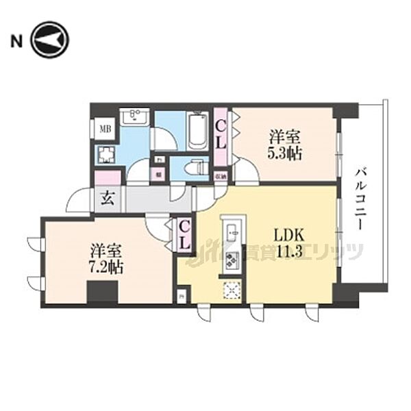 ブランシエスタ山科大塚 701｜京都府京都市山科区大塚中溝(賃貸マンション2LDK・7階・52.74㎡)の写真 その2