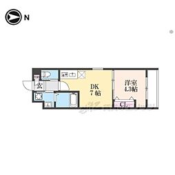 京阪京津線 四宮駅 徒歩4分の賃貸マンション 5階1DKの間取り